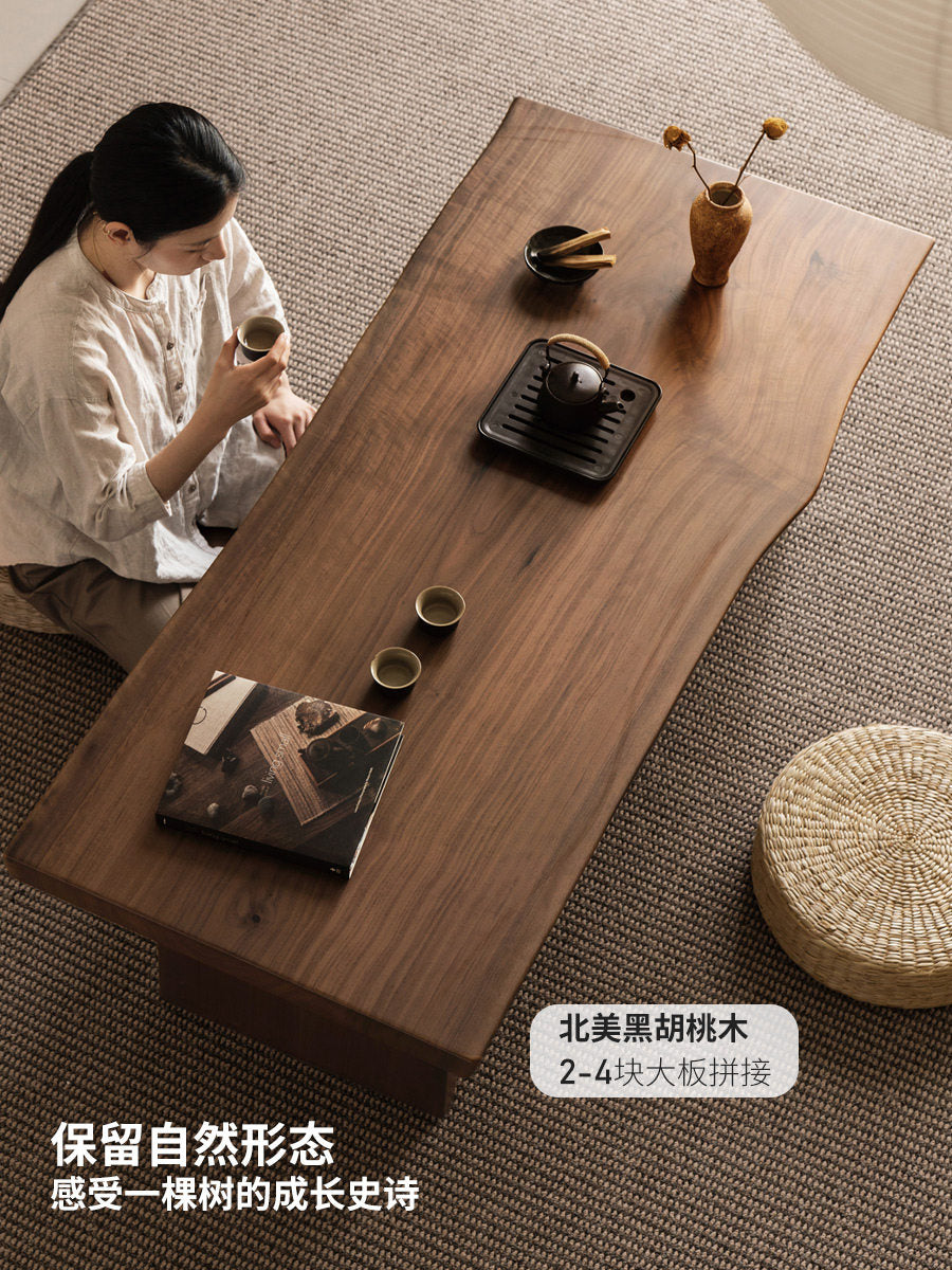 全实木山野自然边茶几客厅黑胡桃木侘寂茶桌原木茶台